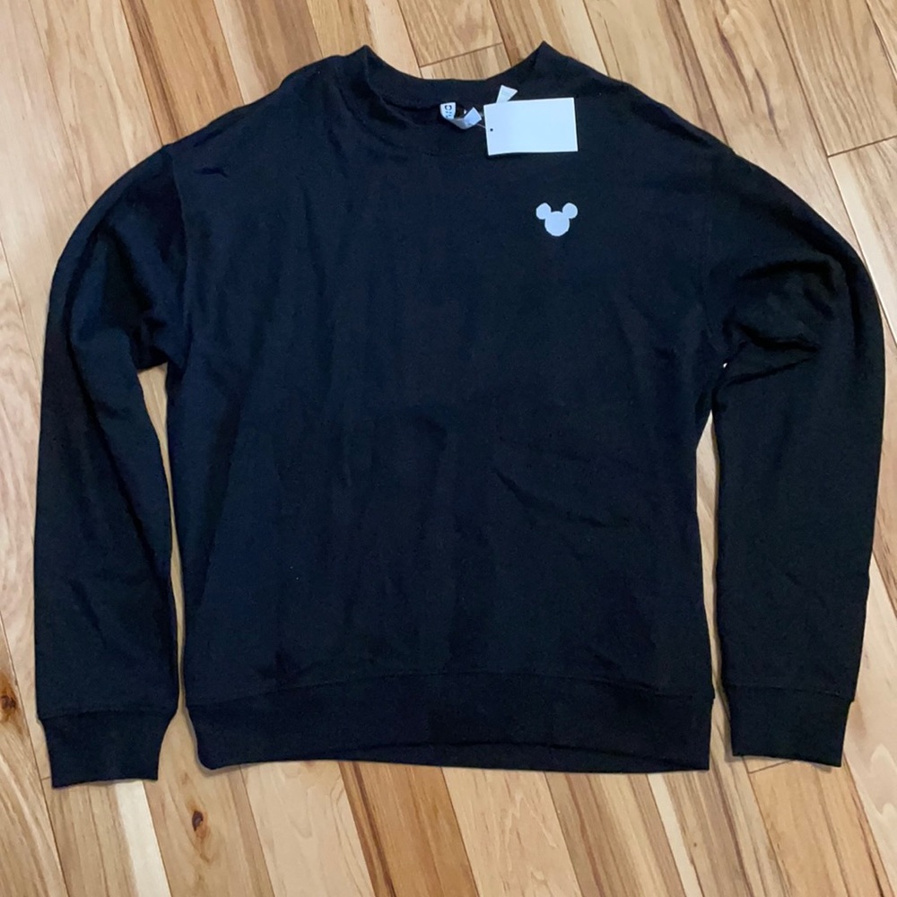 black embroidered disney crew neck
